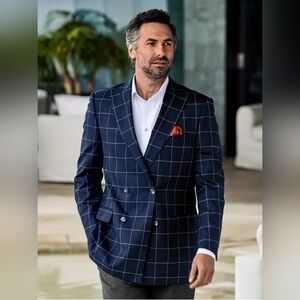 NWOT Paul Fredrick Windowpane Double Breasted Sportcoat